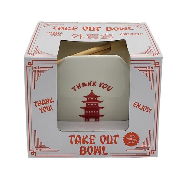 Mad Engine Chinese Take Out Bowl & Chopsticks White Ceramic Ramen Noodle Pho - Picture 1 of 7